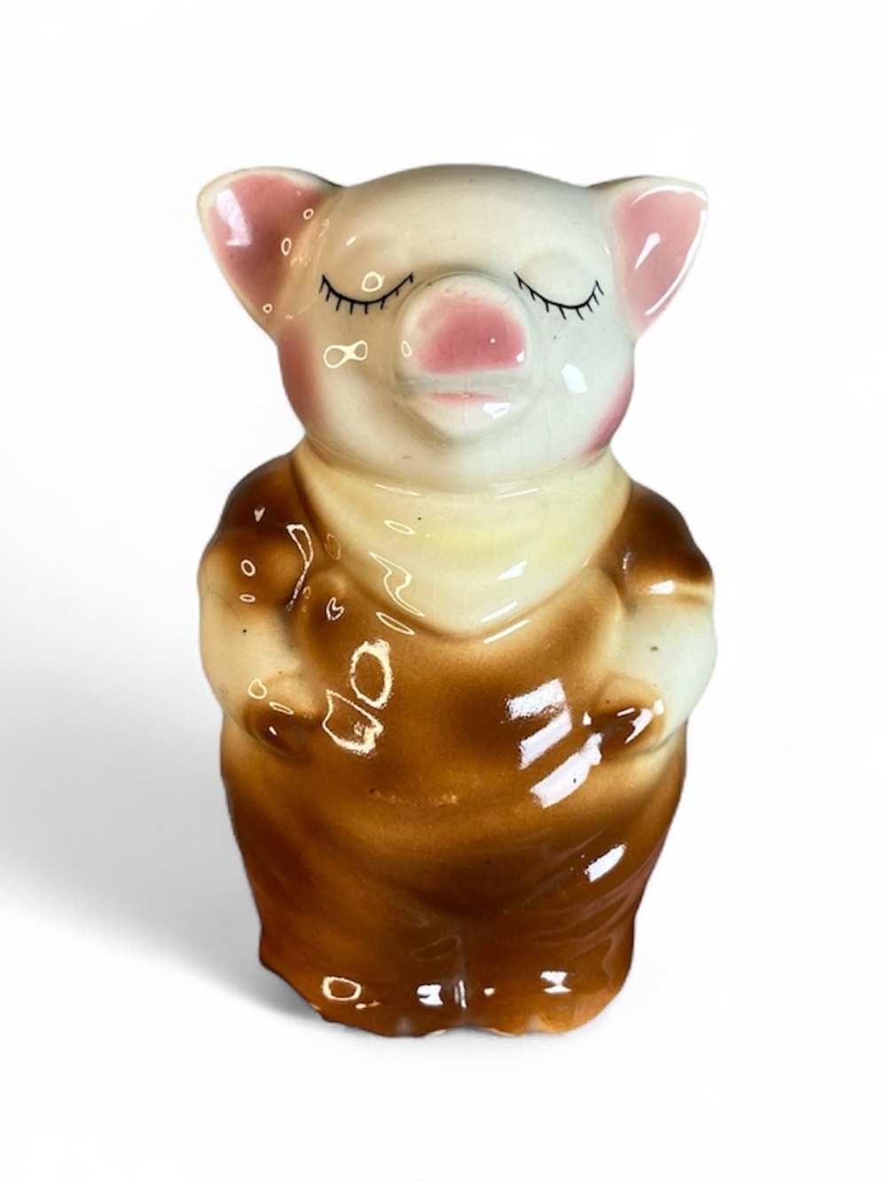 Vintage Ceramic Pink & Brown Pig bank Figurine Home Art Decor